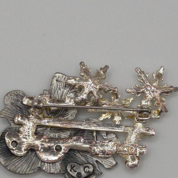 KC Brooch Silver Tone Blue Rhinestone Snowman Snowflake Winter Holiday Christmas - Picture 11 of 12